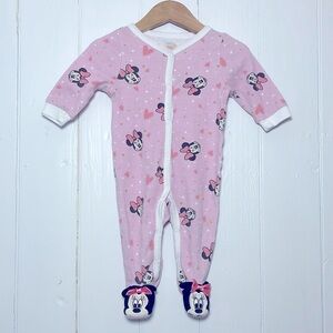 DISNEY EUC Pink Red Minnie Mouse Heart Footie Pajamas